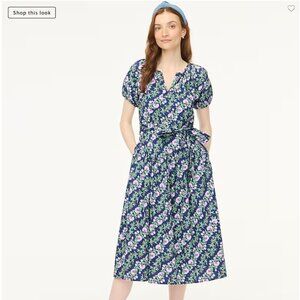 Puff-sleeve tie-waist midi dress